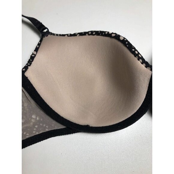 #3413-5 Victoria's Secret Lined Demi/Demi Busted Double Black Bra Sz 32D - Picture 3 of 5